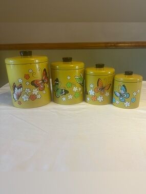 Ransburg Retro Yellow Butterfly Canister Set